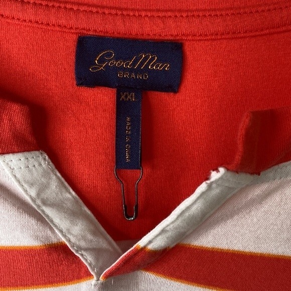 Good Man Brand Short Sleeve Split Neck Stripe Cotton Jersey Tee Top Pocket - Picture 5 of 15
